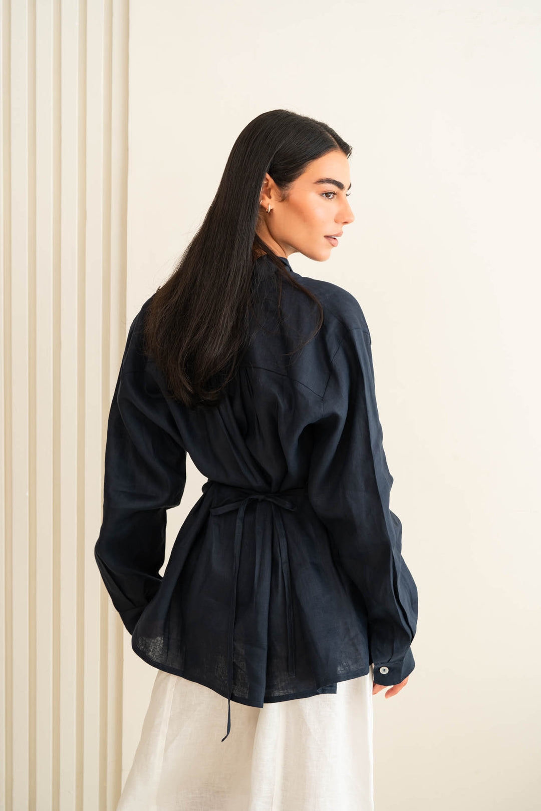 Flap linen shirt - dark blue