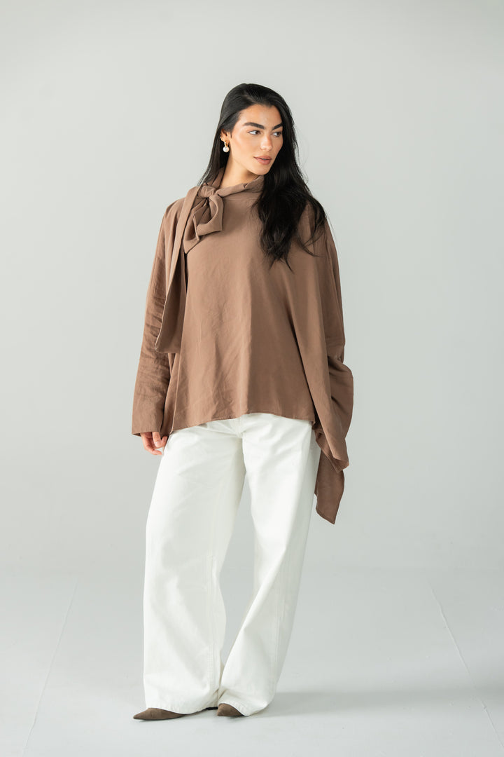Scarf poncho top - cafe