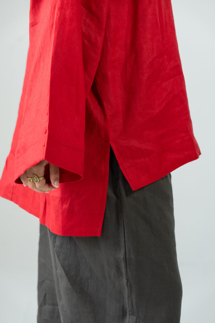 Cozy linen top - fiery red