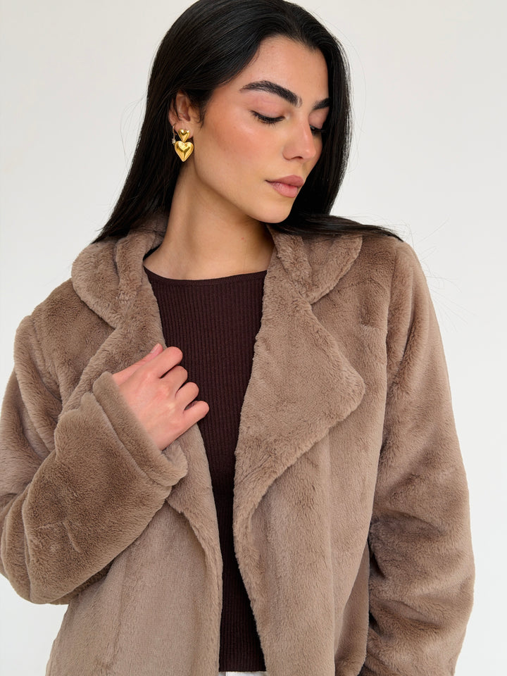 Fur cropped jacket- beige