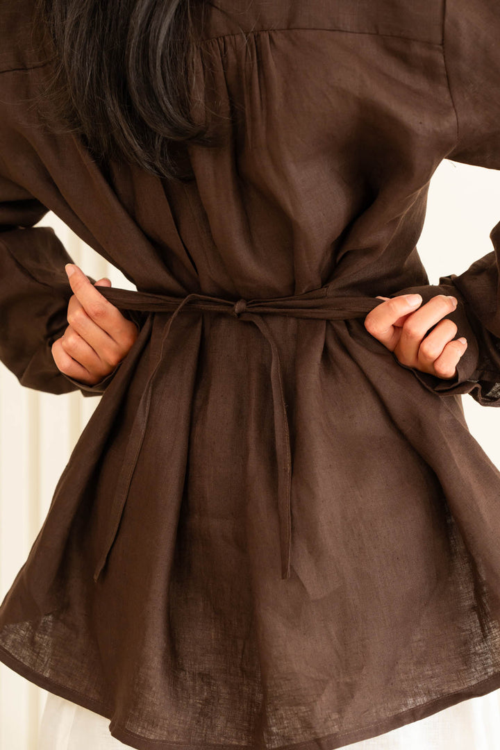 Flap linen shirt - brown