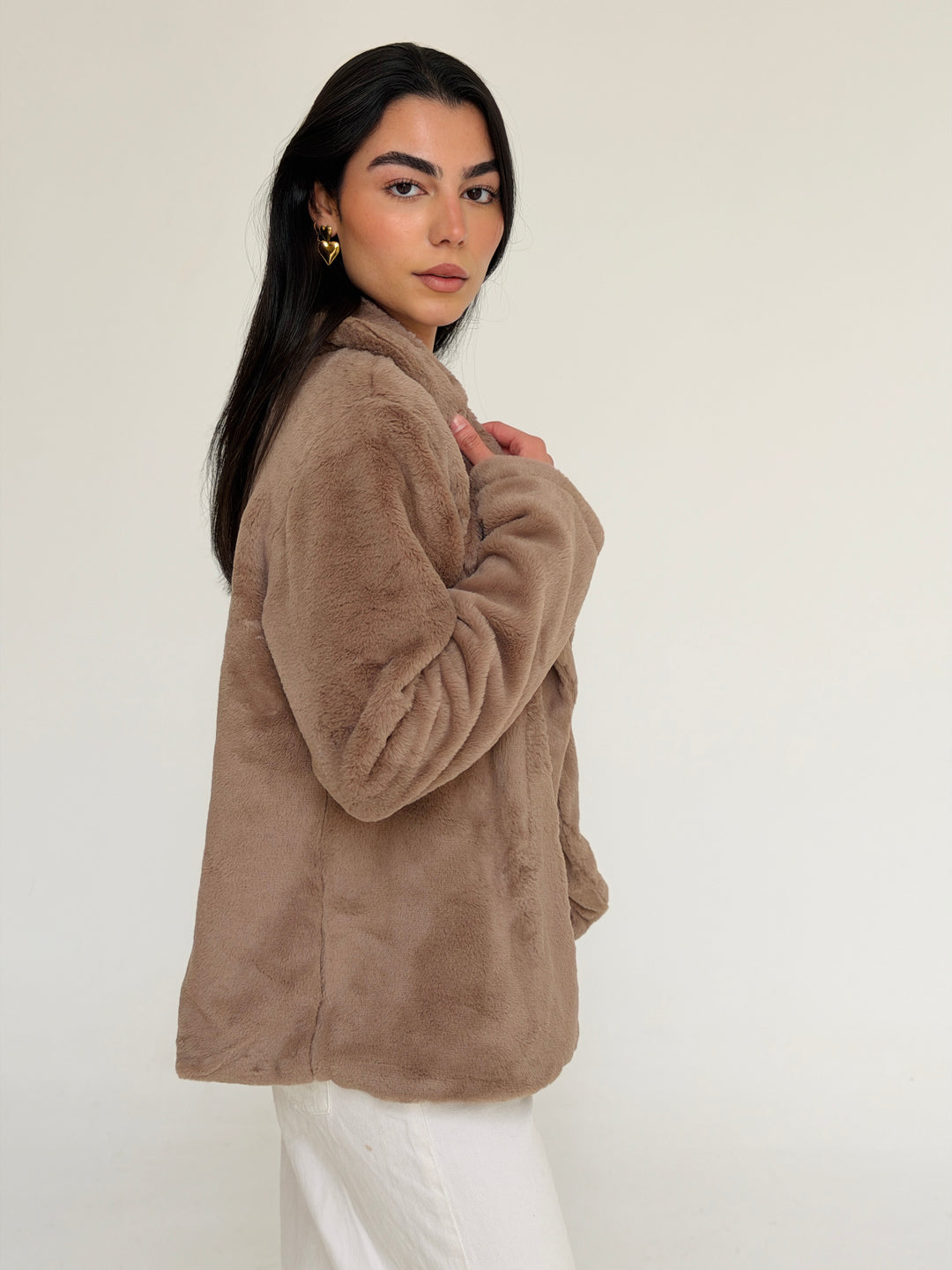 Fur cropped jacket- beige