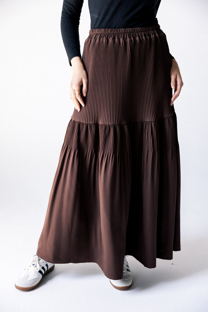Plain pleated Skirt - Brown
