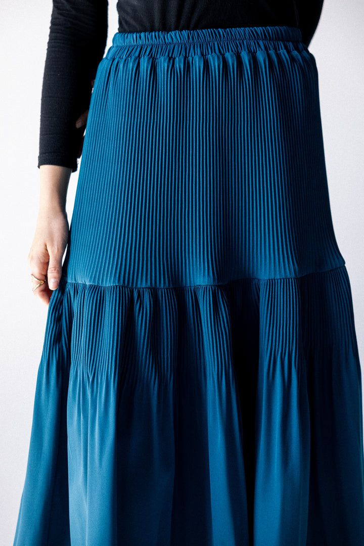 Plain pleated Skirt - Teal blue