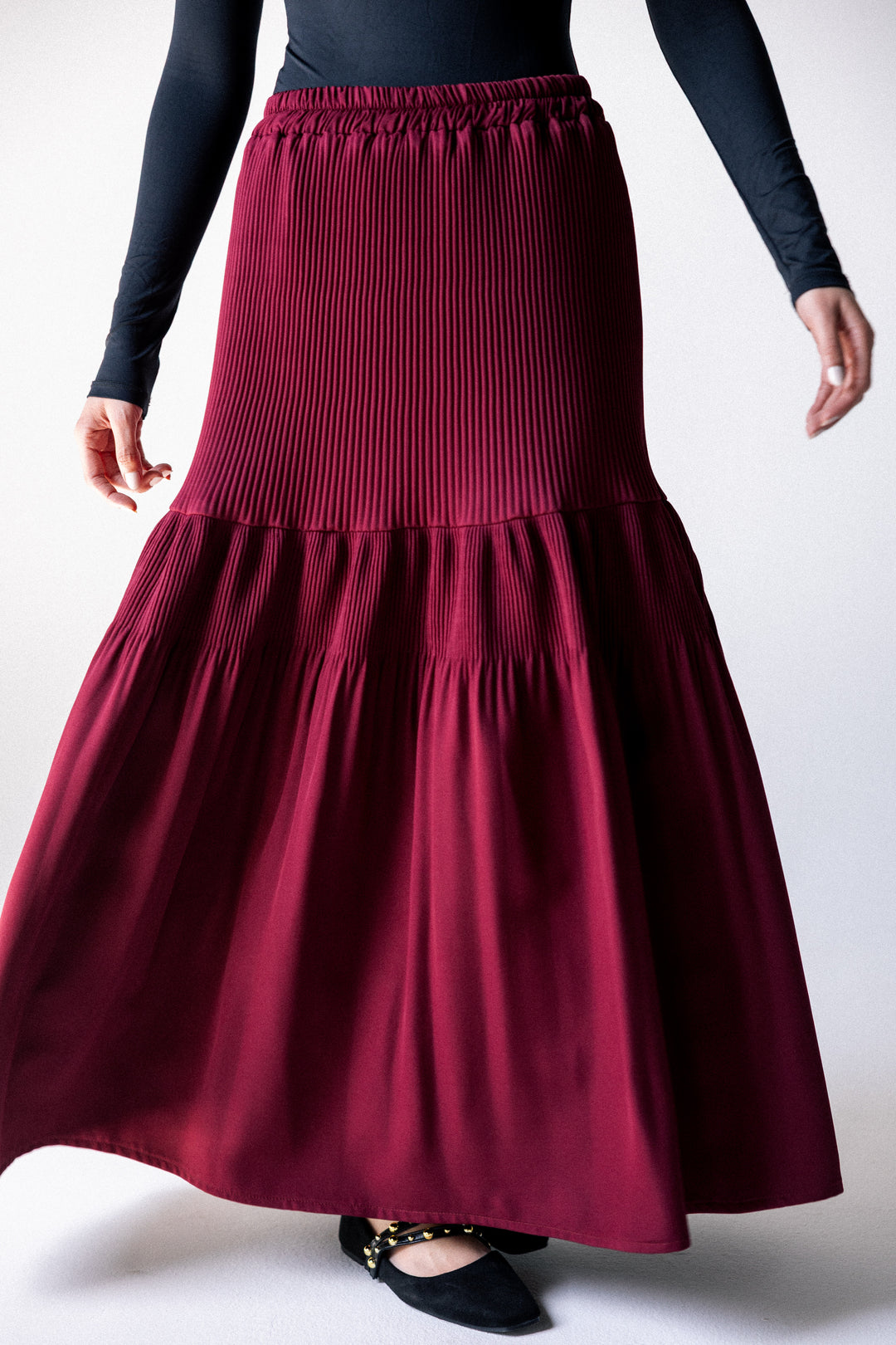 Plain pleated Skirt - Dark red