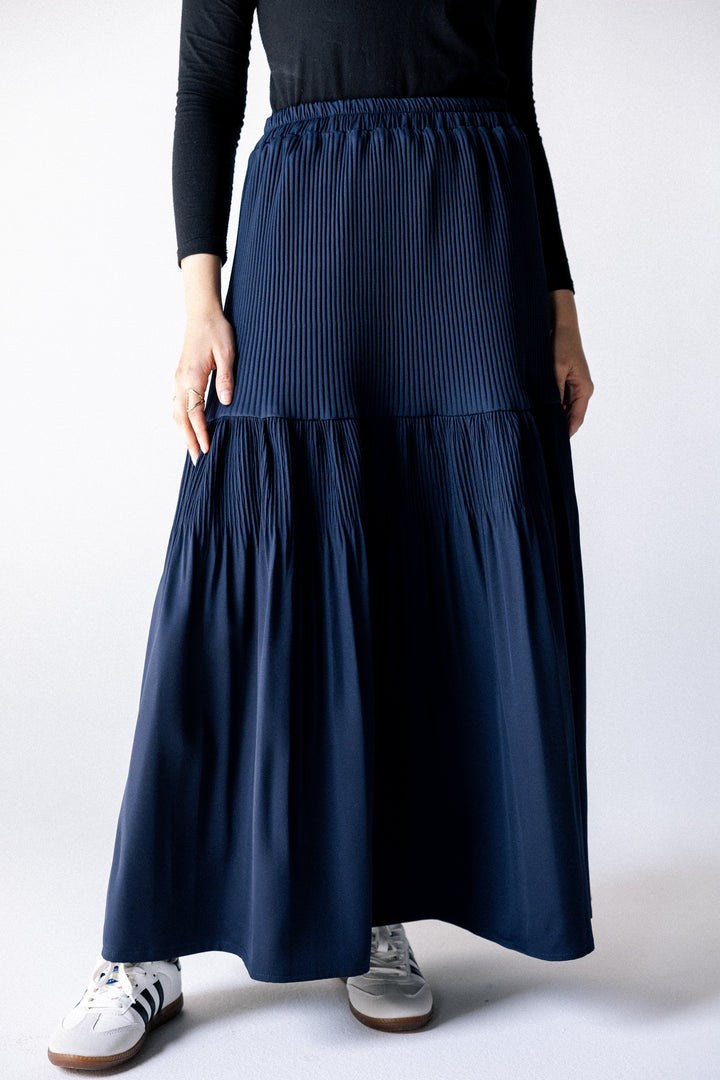 Plain pleated Skirt - Dark blue