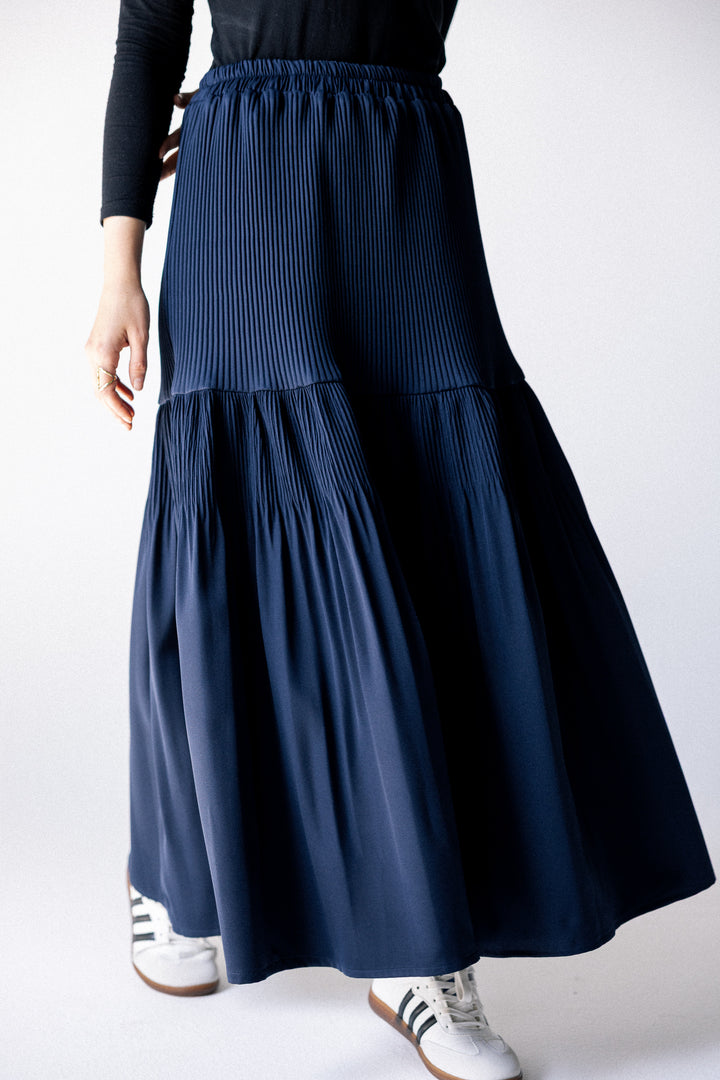 Plain pleated Skirt - Dark blue