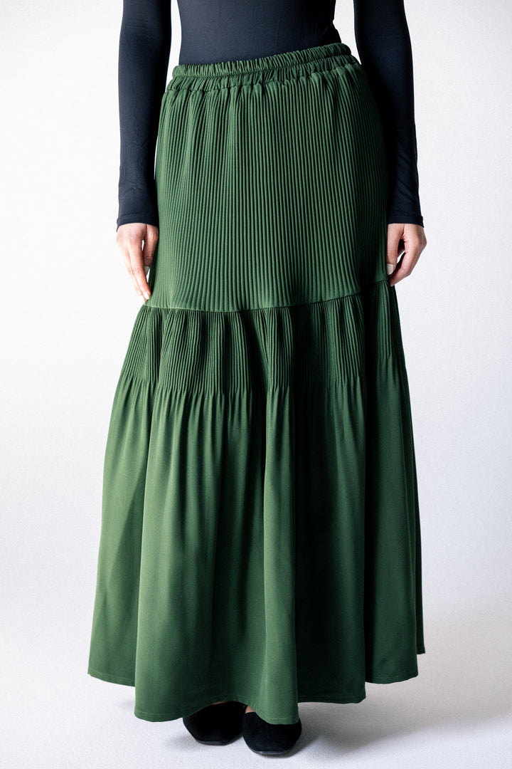 Plain pleated Skirt - Green