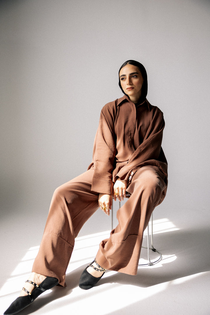 Curved washed set - Camel