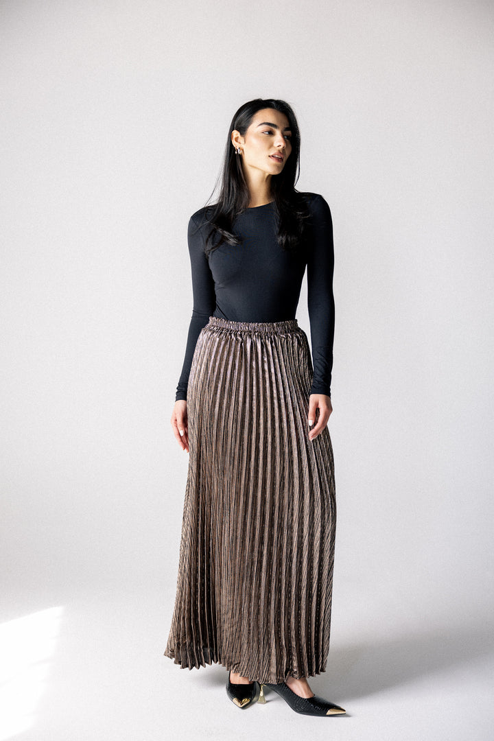 Sparkling pleated Skirt- Rose Gold