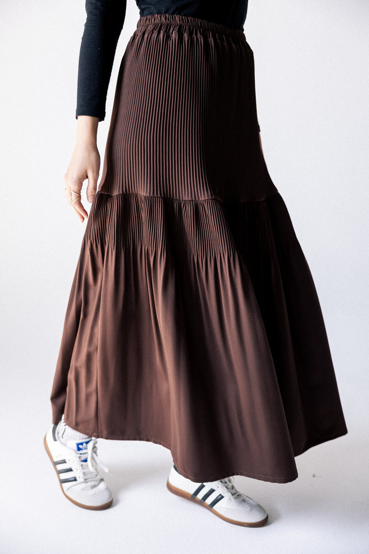 Plain pleated Skirt - Brown