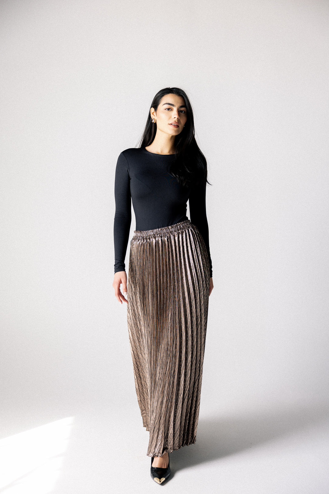 Sparkling pleated Skirt- Rose Gold