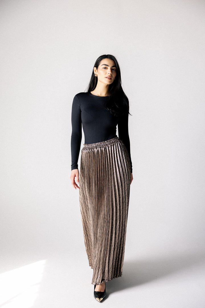 Sparkling pleated Skirt- Rose Gold