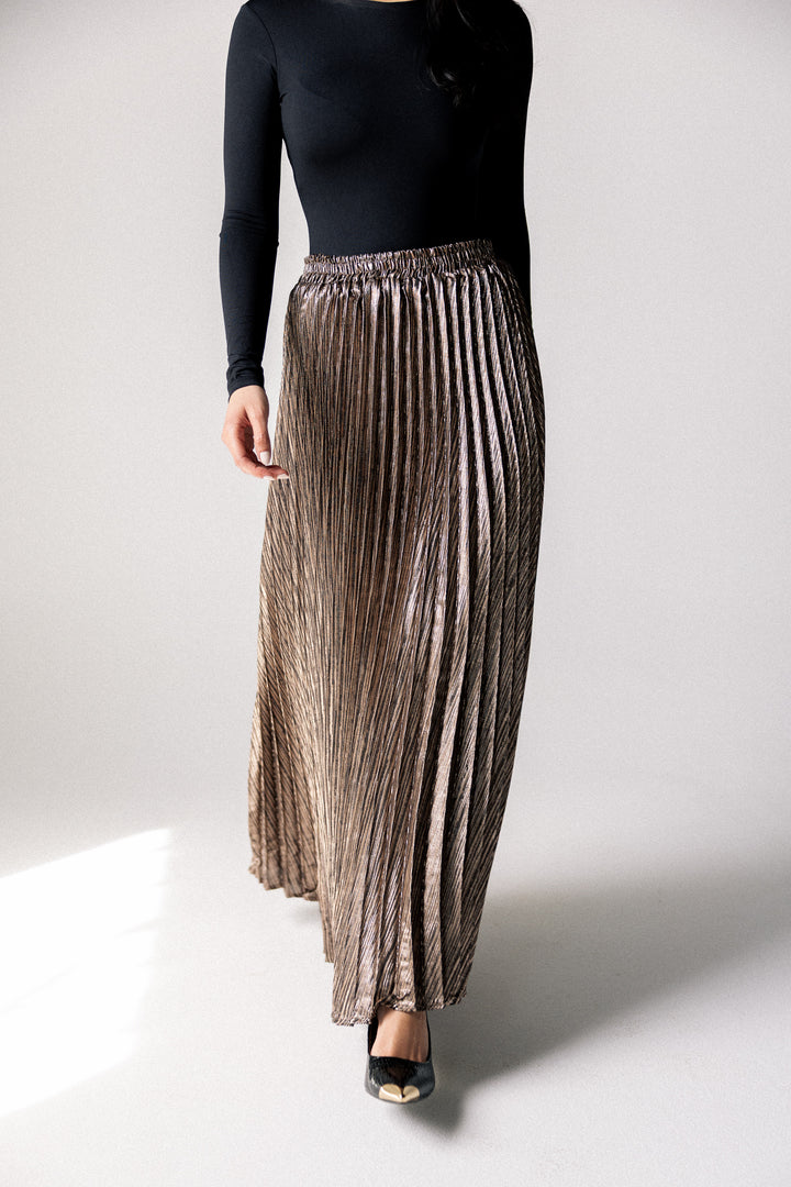 Sparkling pleated Skirt- Rose Gold