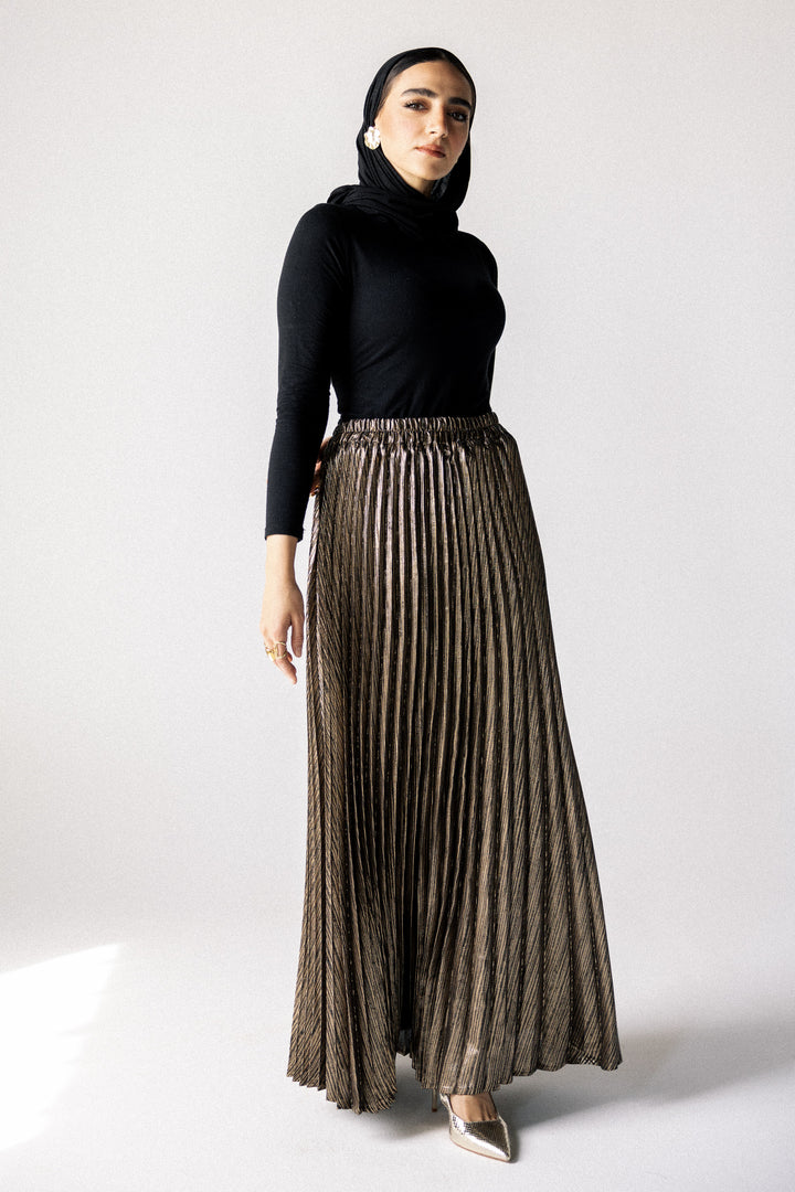 Sparkling pleated Skirt- Gold