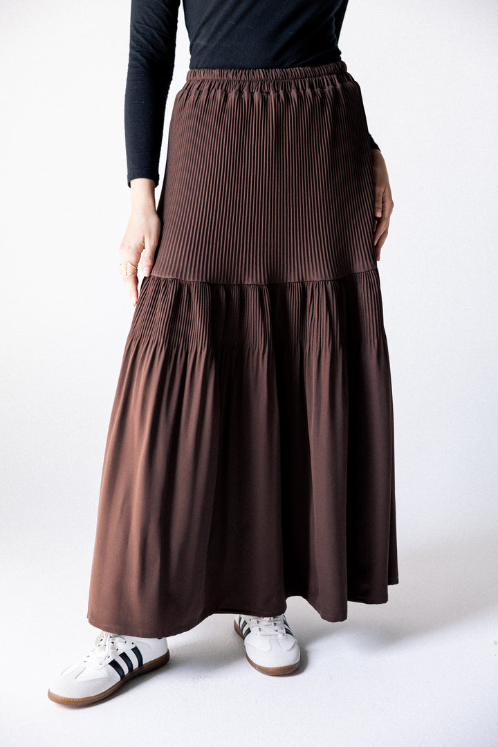 Plain pleated Skirt - Brown