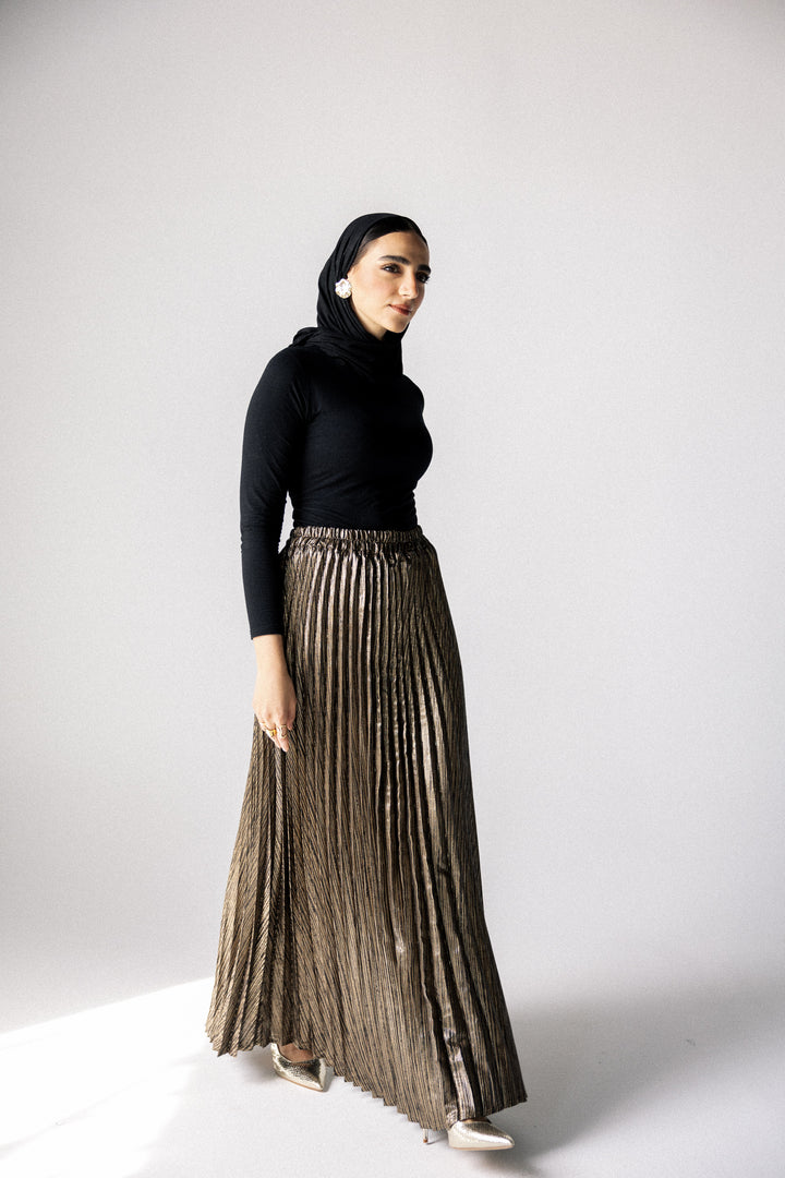 Sparkling pleated Skirt- Gold