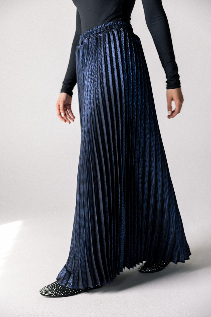 Sparkling pleated Skirt- Blue