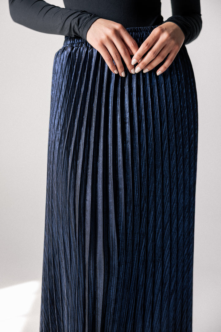 Sparkling pleated Skirt- Blue