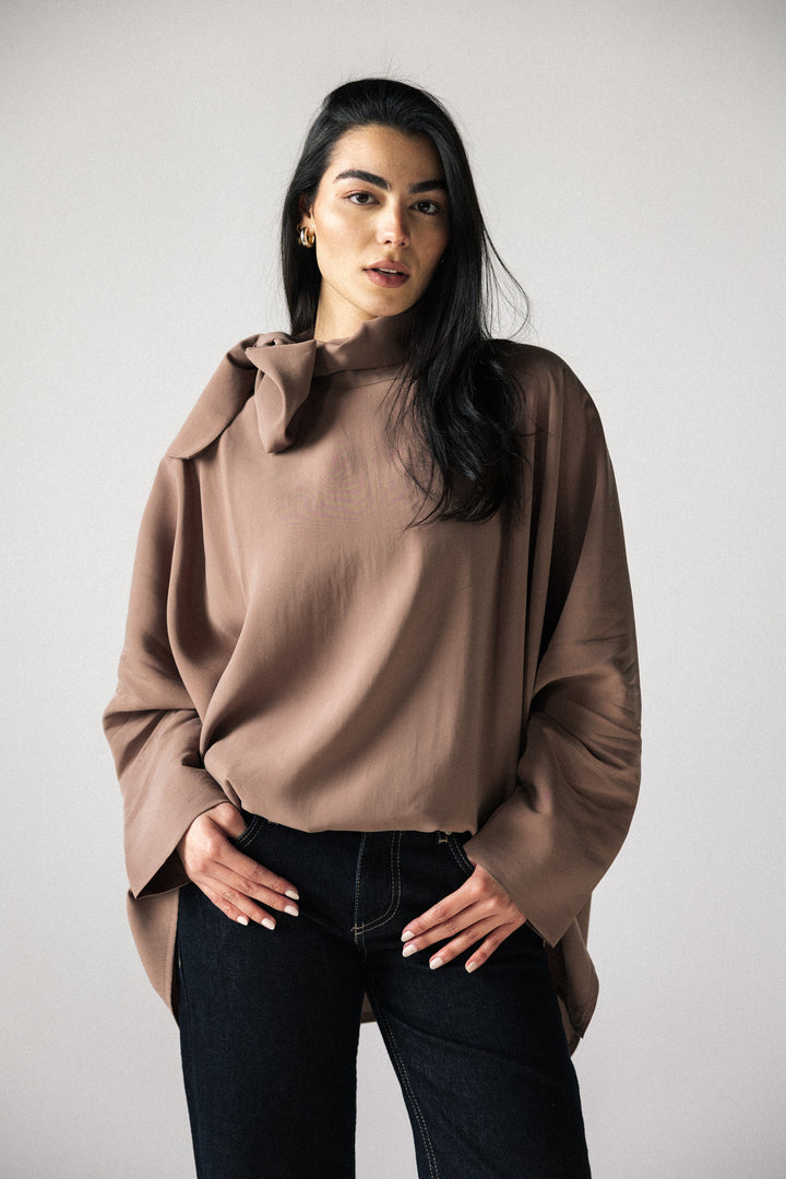 Scarf poncho top - Cafe