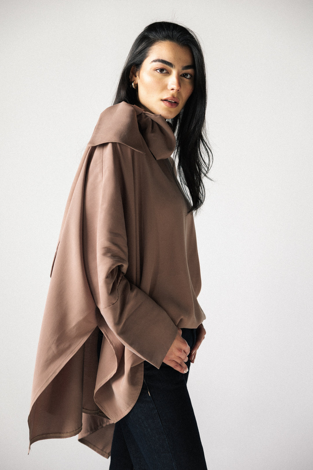 Scarf poncho top - Cafe