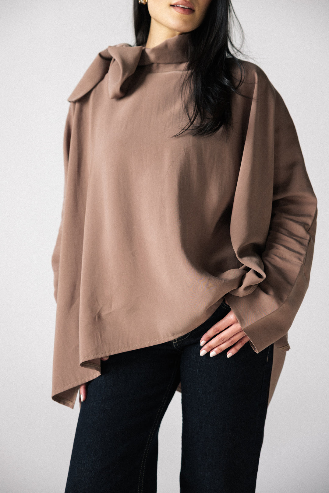 Scarf poncho top - Cafe