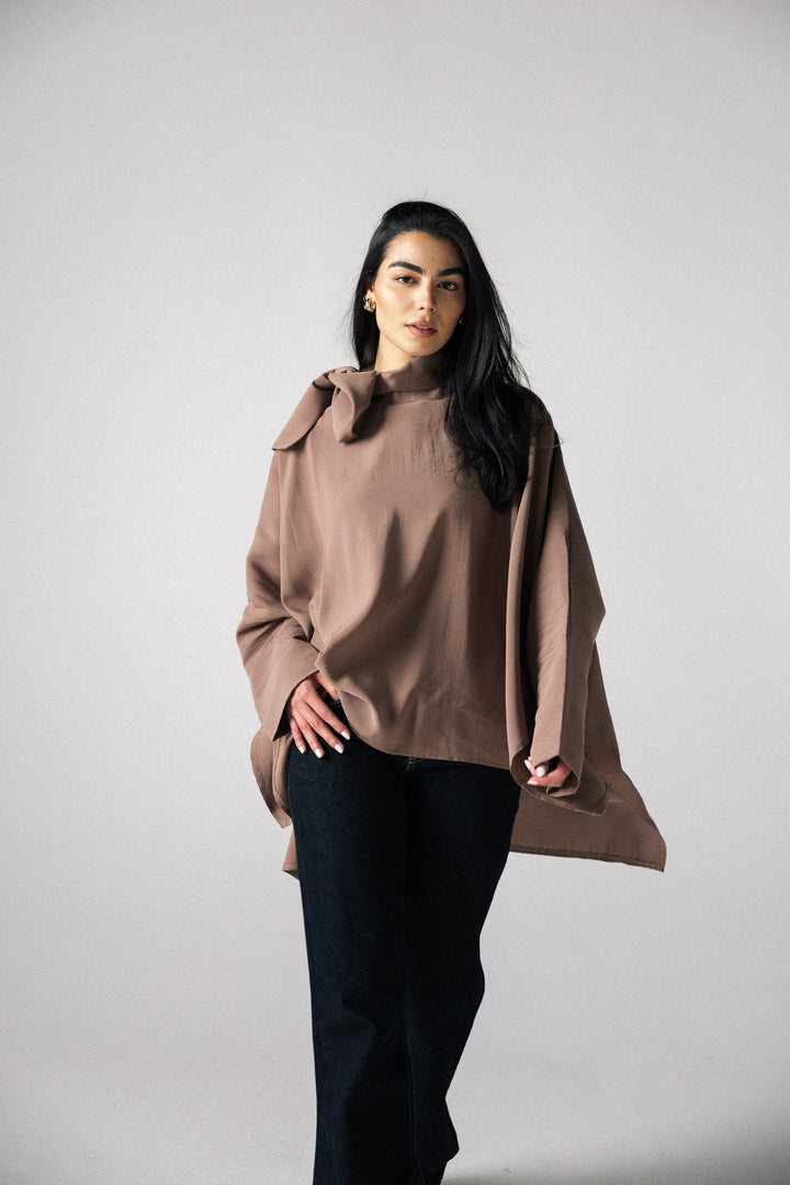 Scarf poncho top - Cafe