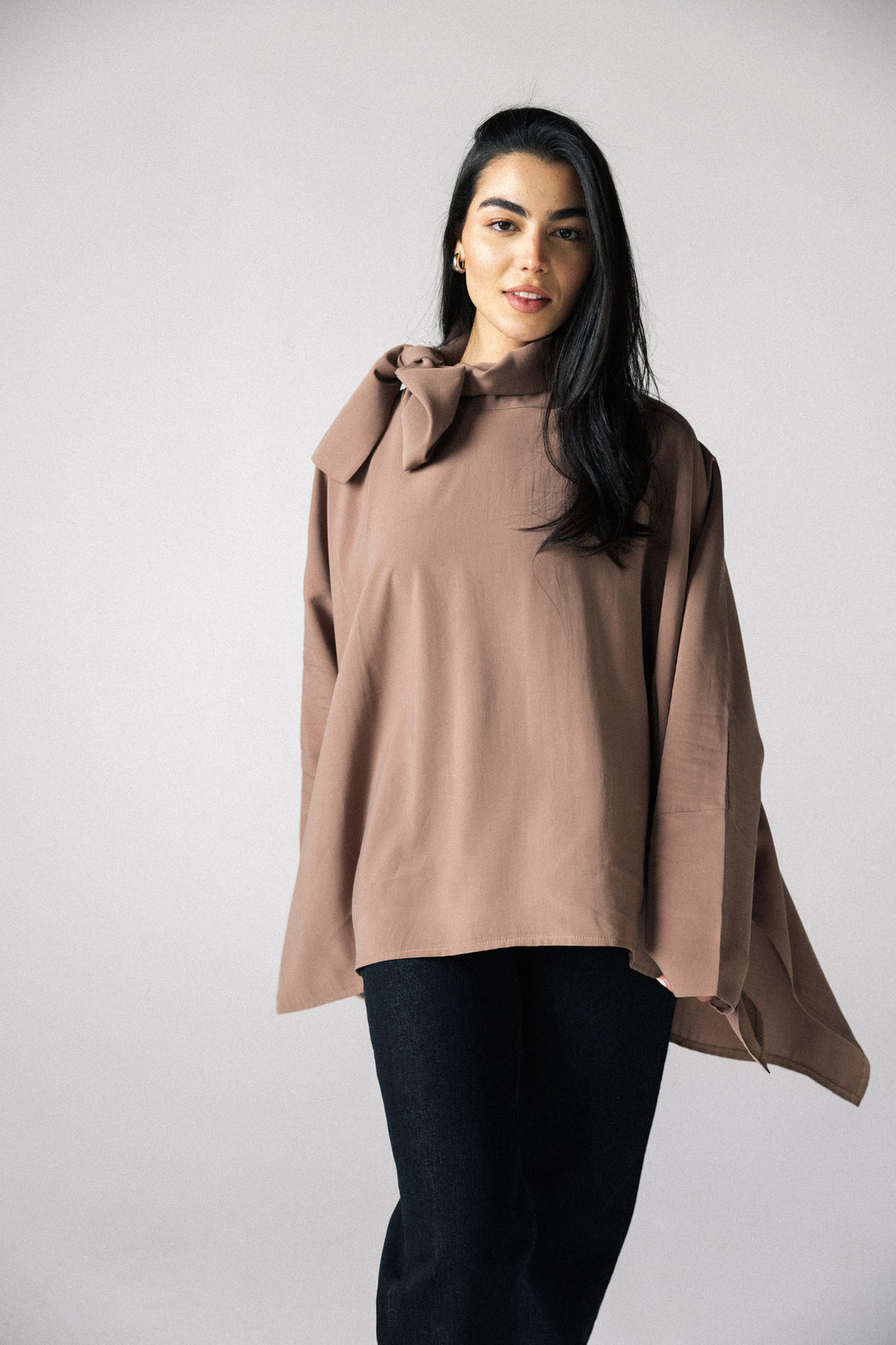 Scarf poncho top - Cafe