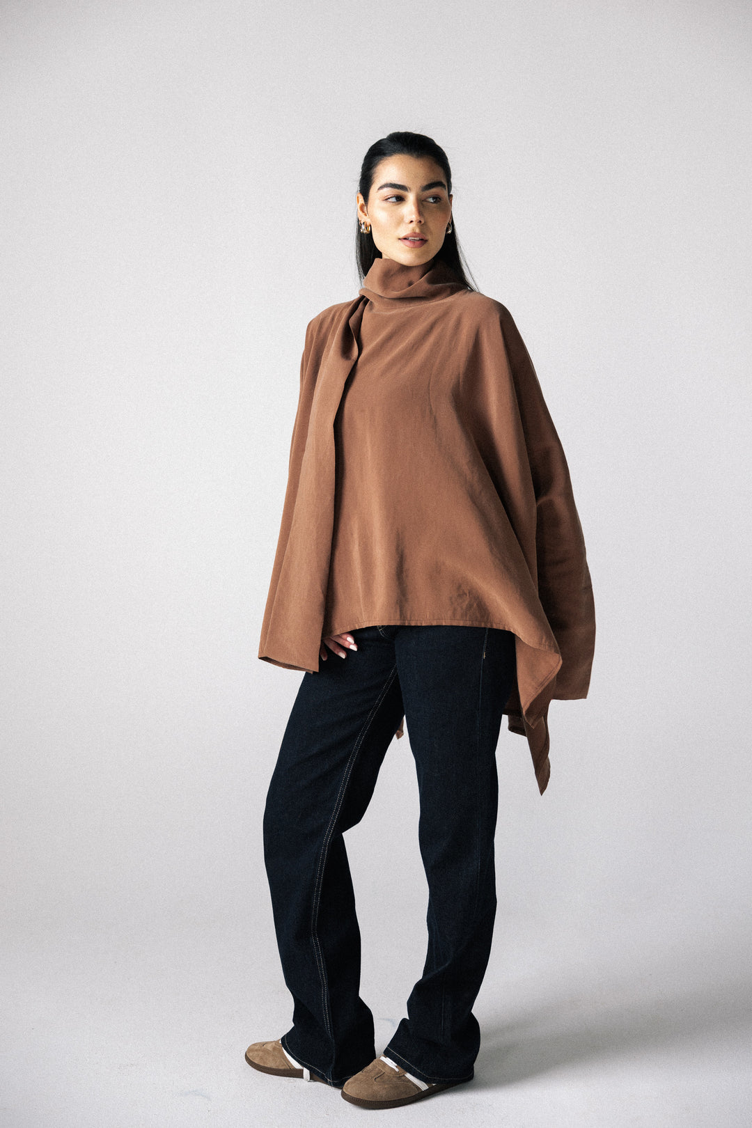 Scarf poncho top - Camel