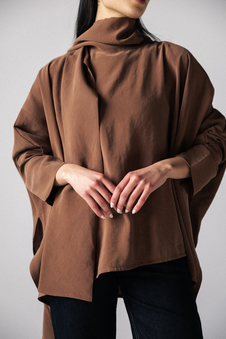Scarf poncho top - Camel