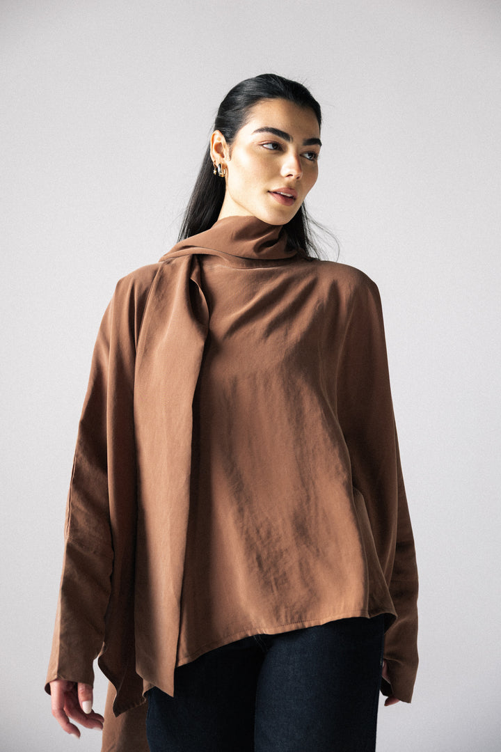 Scarf poncho top - Camel
