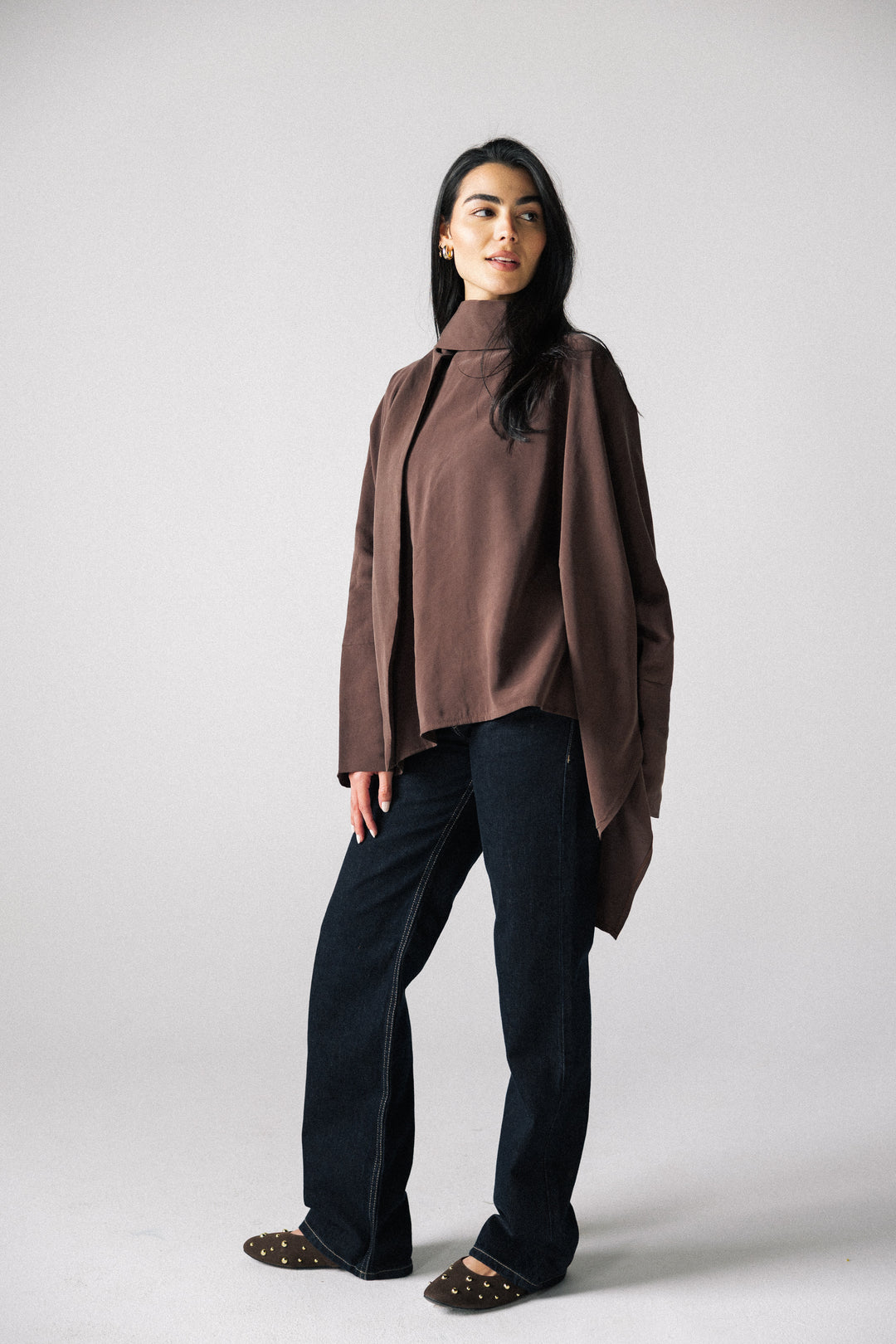 Scarf poncho top - Dark brown