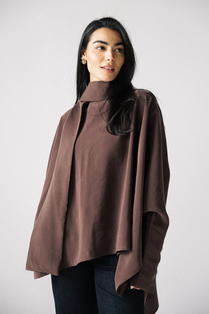 Scarf poncho top - Dark brown