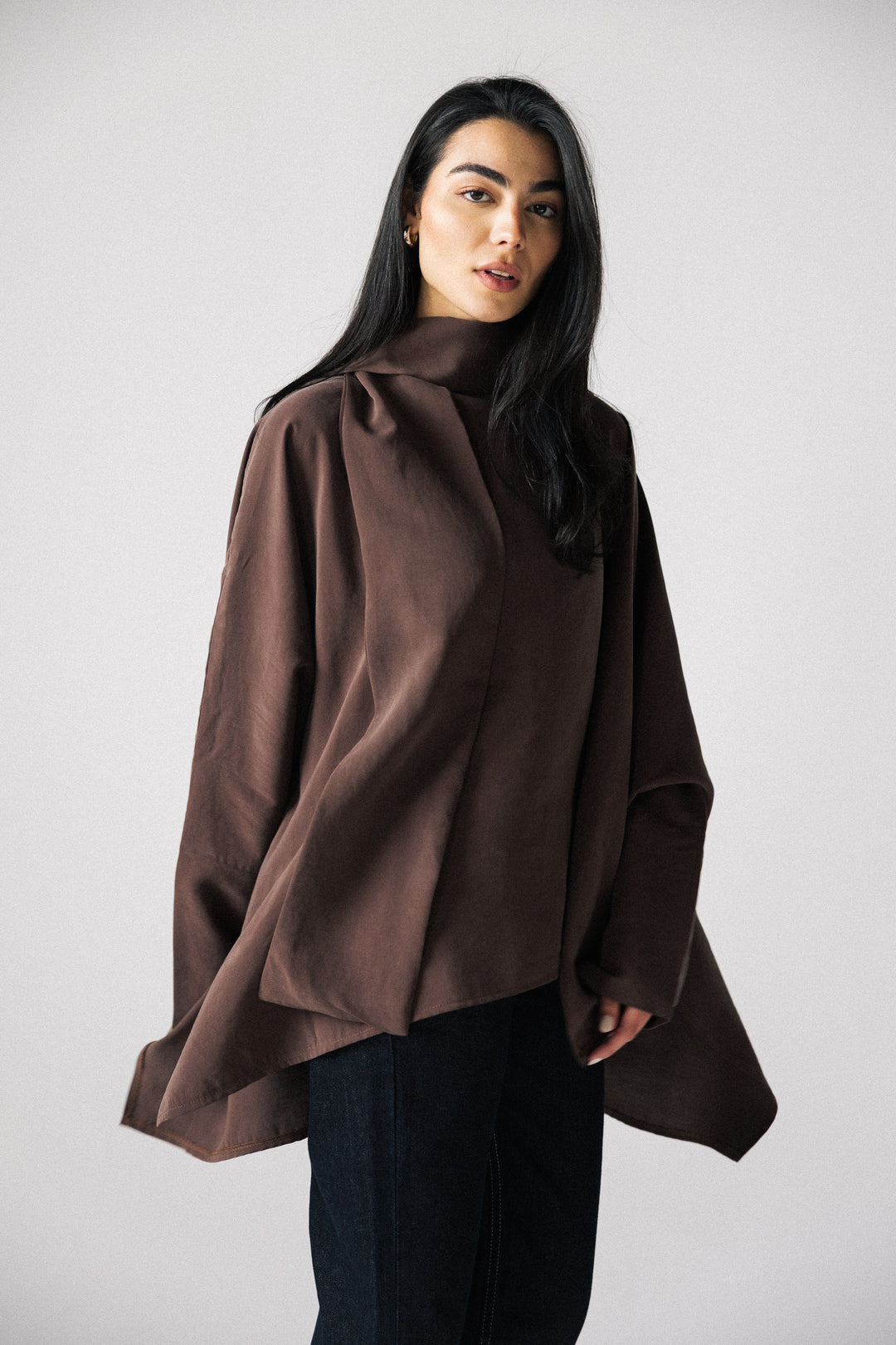 Scarf poncho top - Dark brown