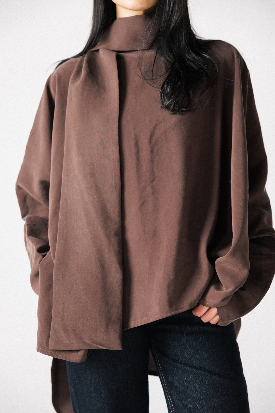 Scarf poncho top - Dark brown