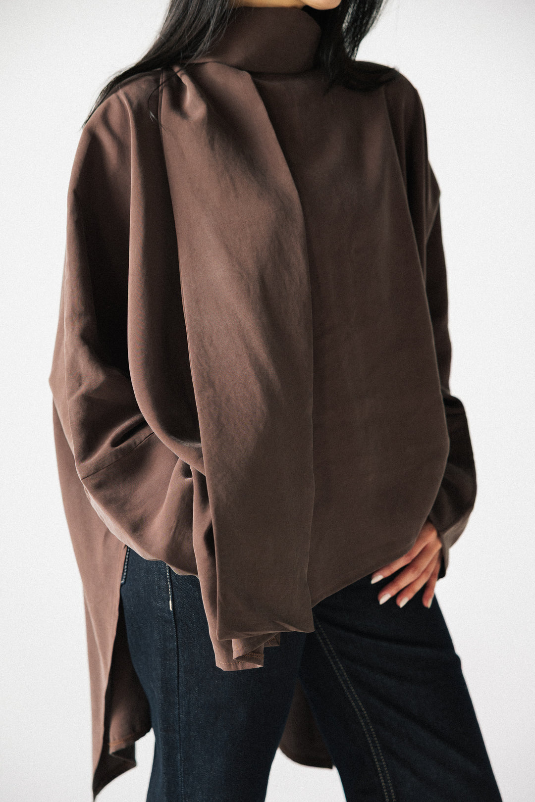 Scarf poncho top - Dark brown