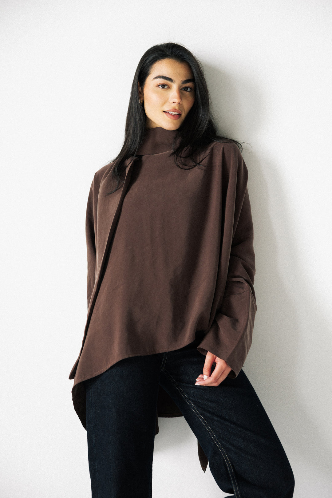 Scarf poncho top - Dark brown