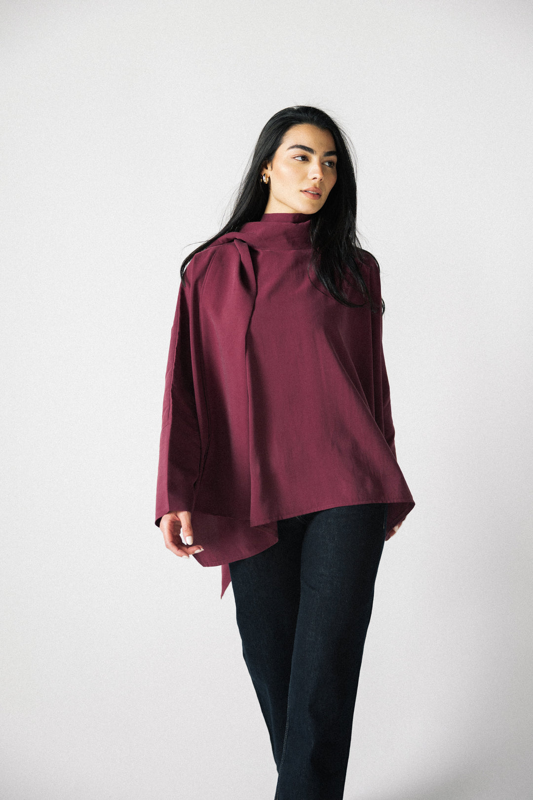 Scarf poncho top - Drak red