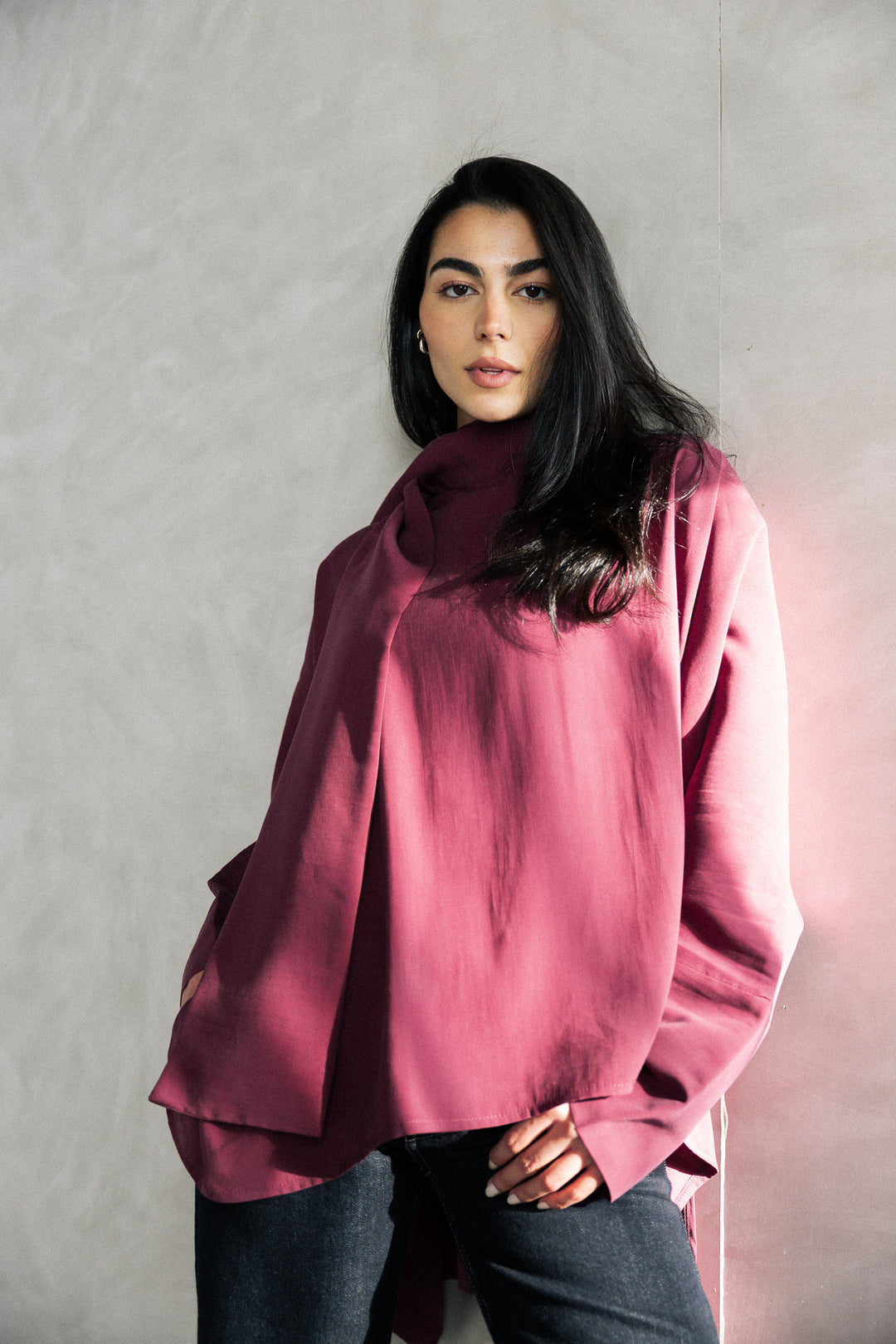 Scarf poncho top - Drak red