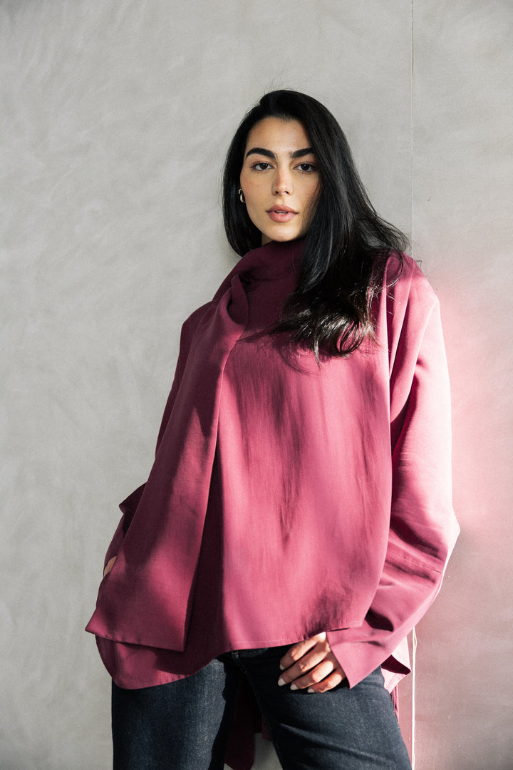 Scarf poncho top - Drak red