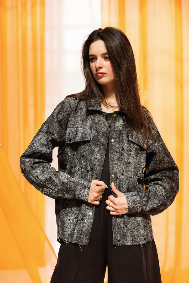 stars jeans jacket- black