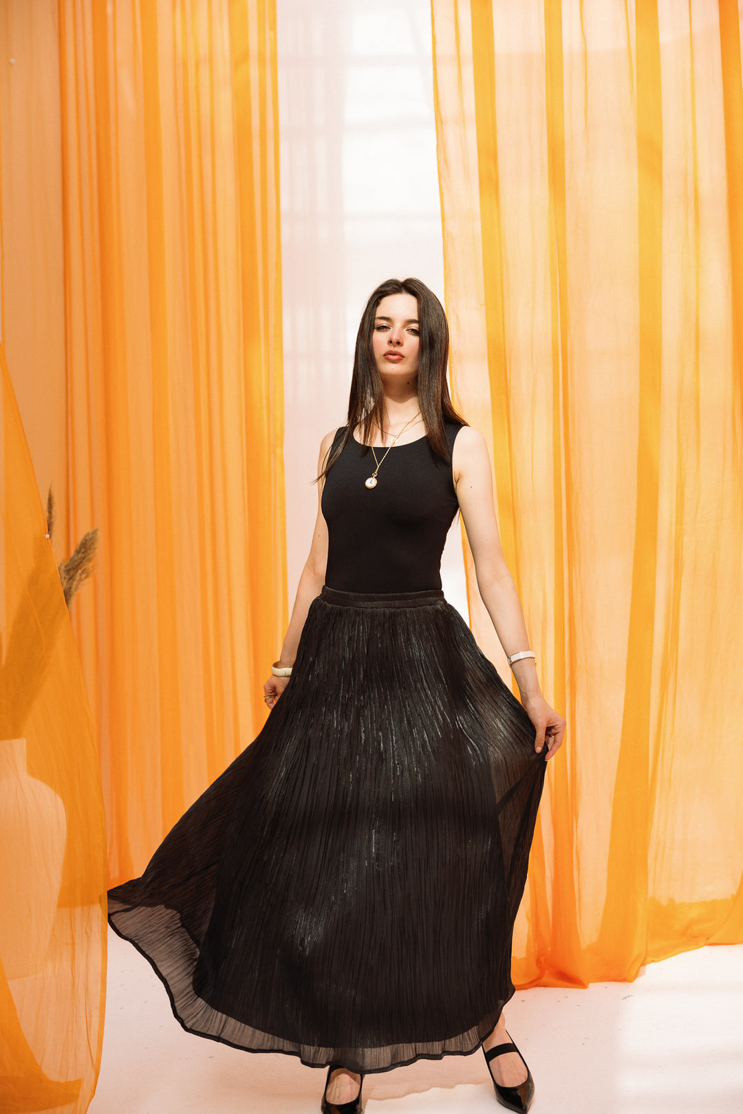 Chiffon sparkling skirt -black