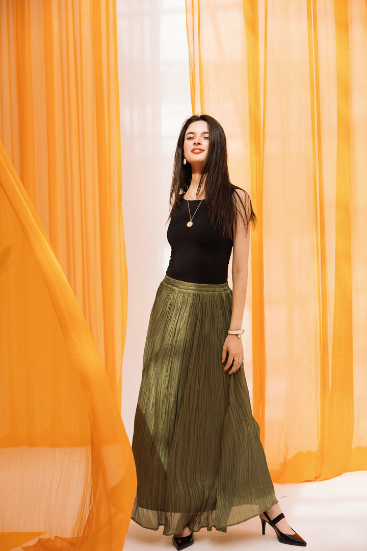 Chiffon sparkling skirt -olive