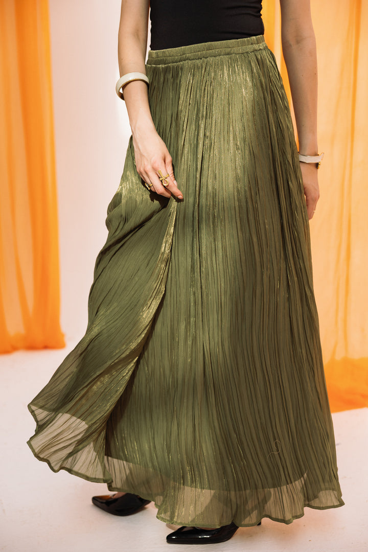 Chiffon sparkling skirt -olive