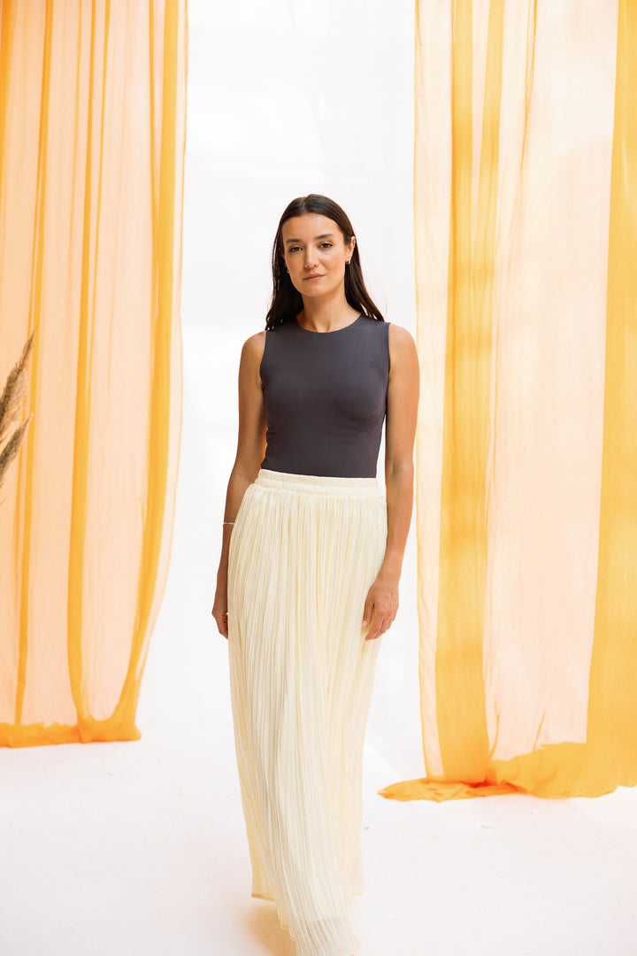 Chiffon sparkling skirt -butter yellow