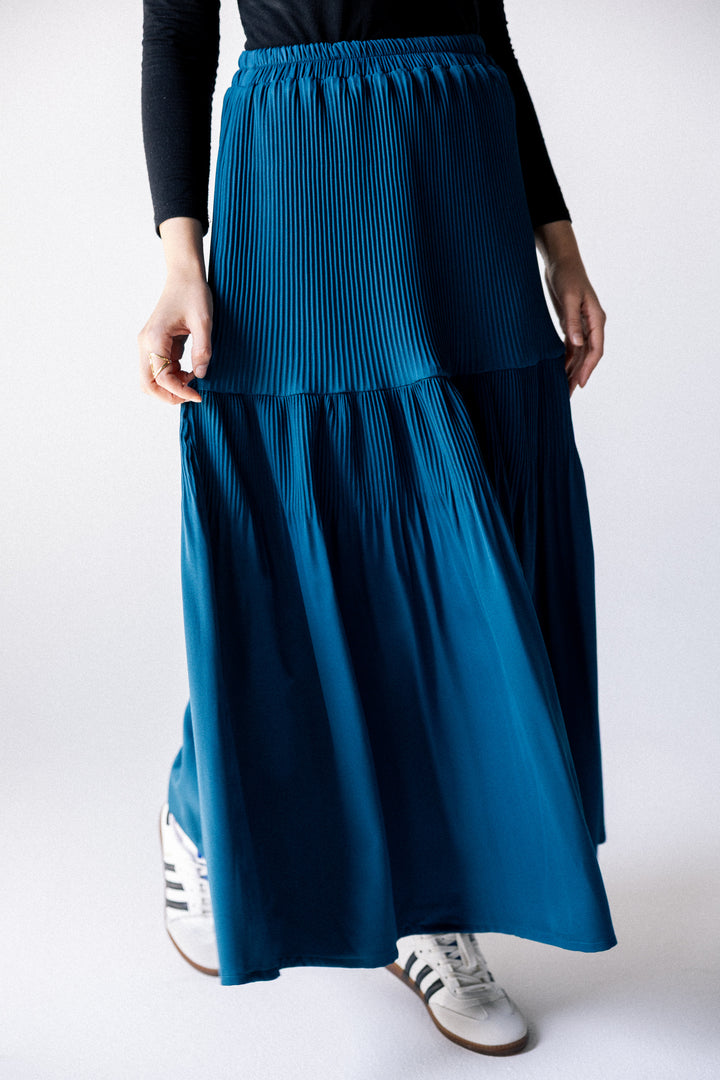 Plain pleated Skirt - Teal blue