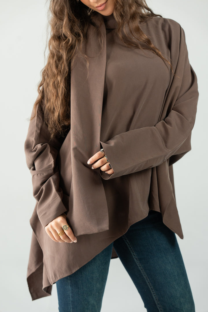 Scarf poncho top - brown