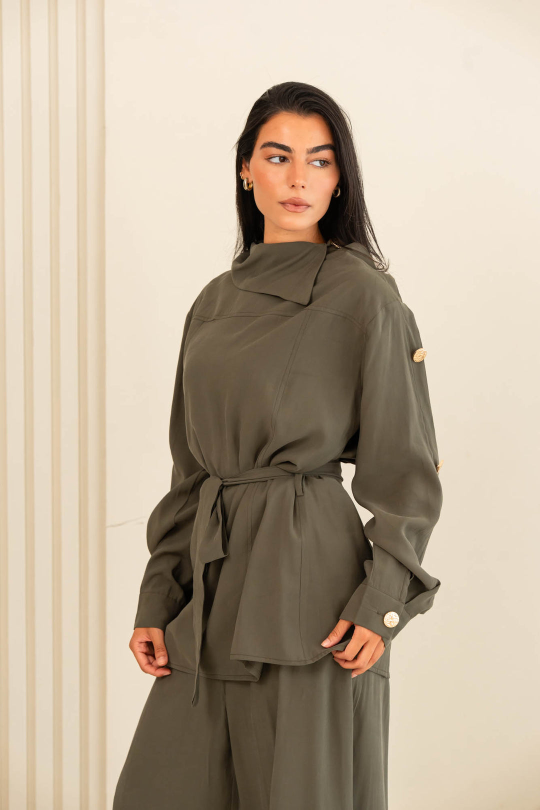 Button collar set- olive green