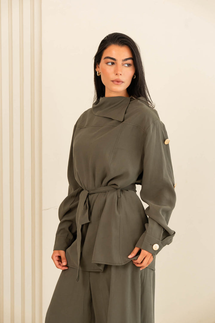 Button collar set- olive green