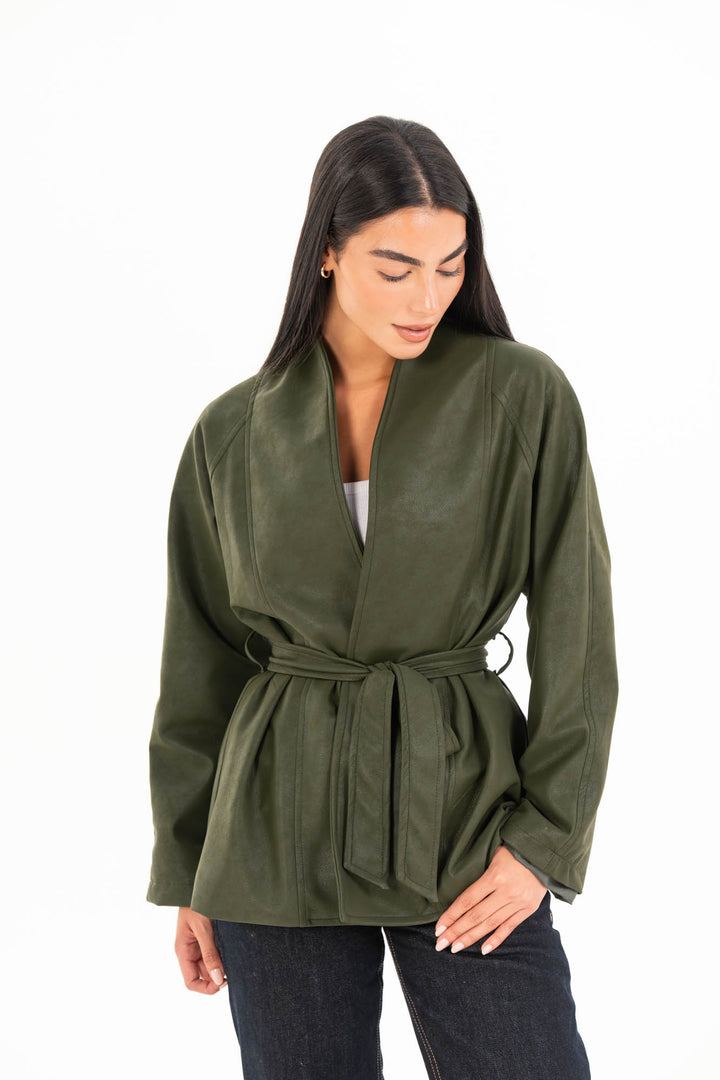 Celine Leather Jacket - Olive